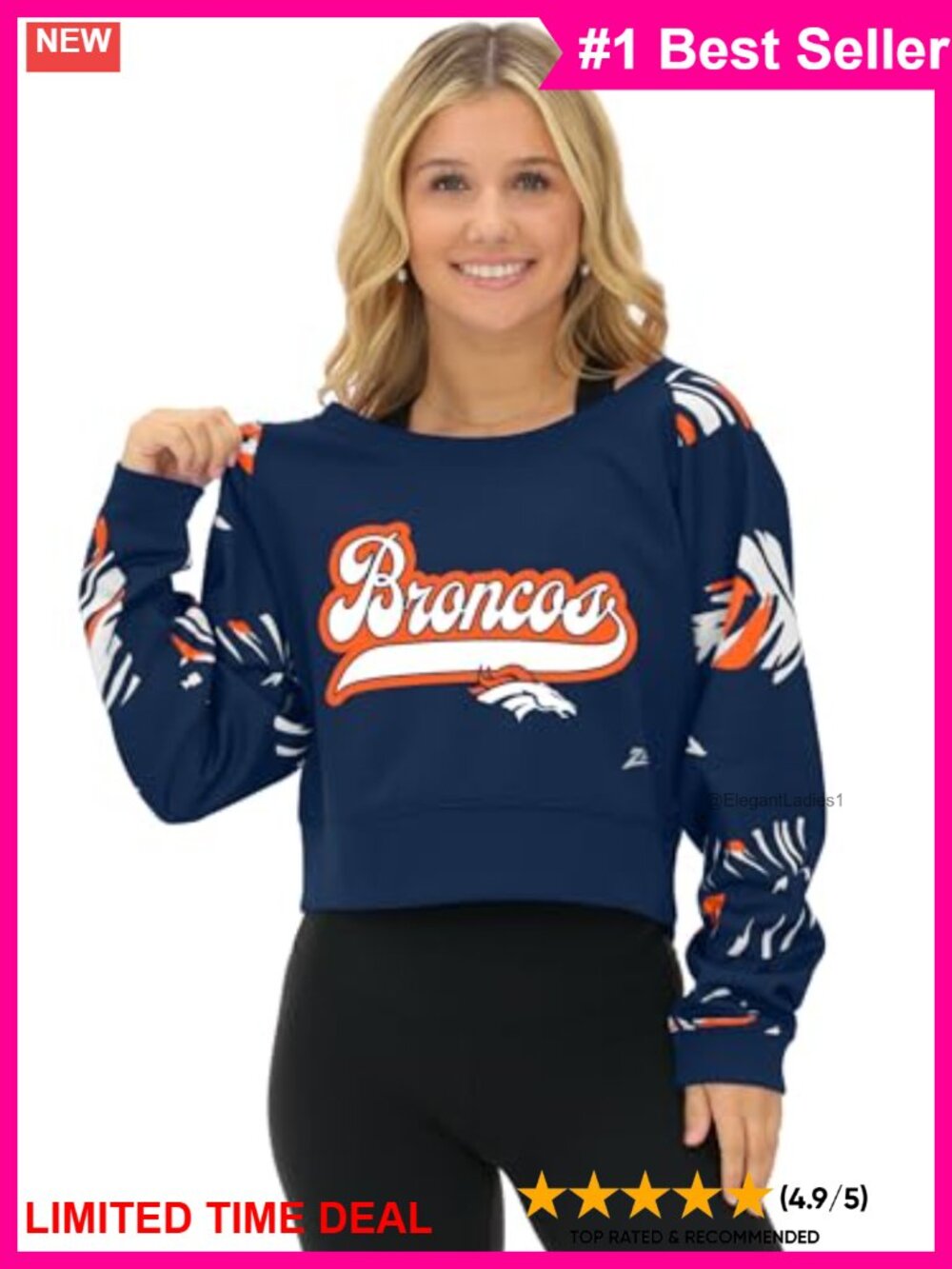 NFL Denver Broncos Boatneck Raglan Sweatshirt Leaf Pattern 100% Polyester